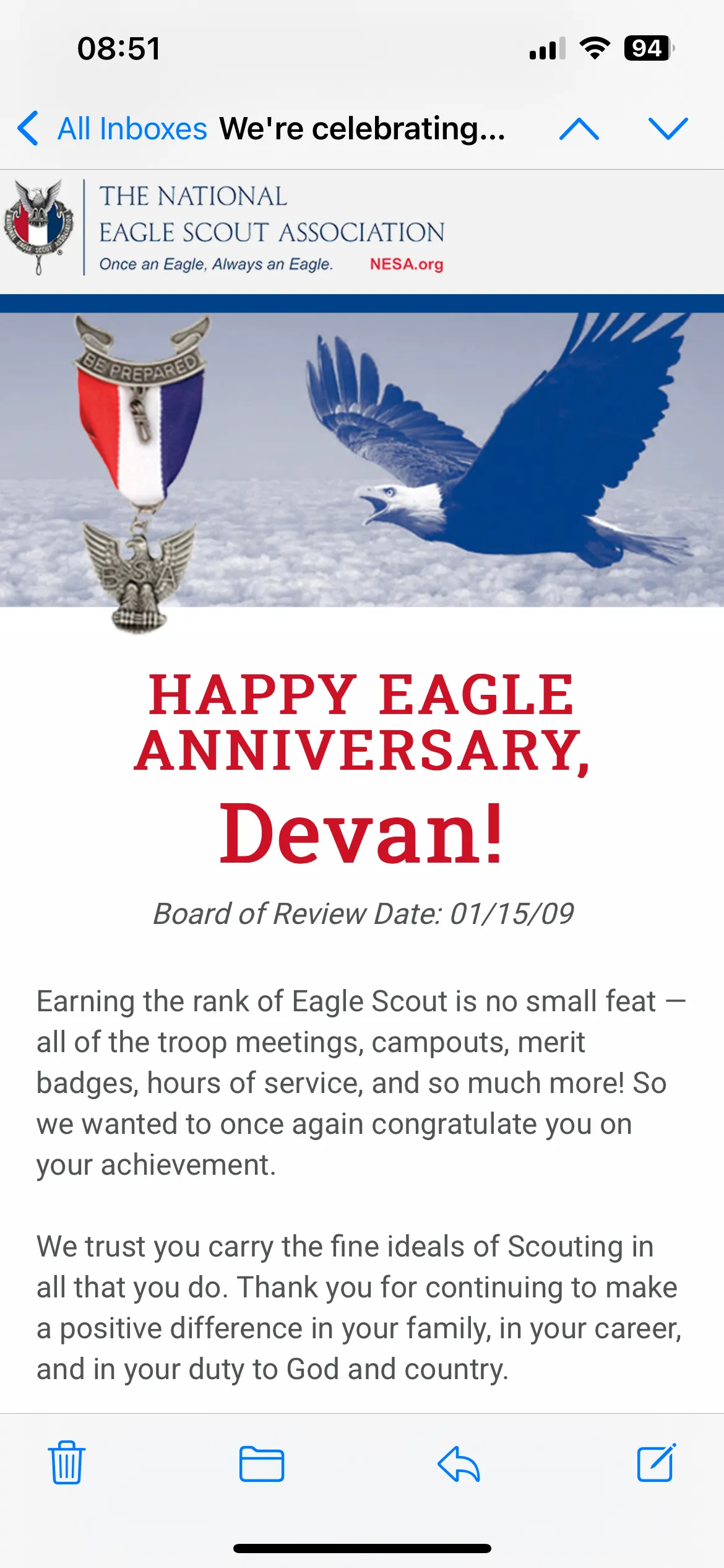 Happy Eagle Anniversary email